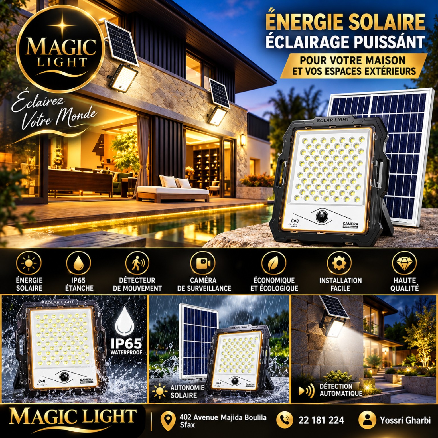 Projecteur solaire avec caméra